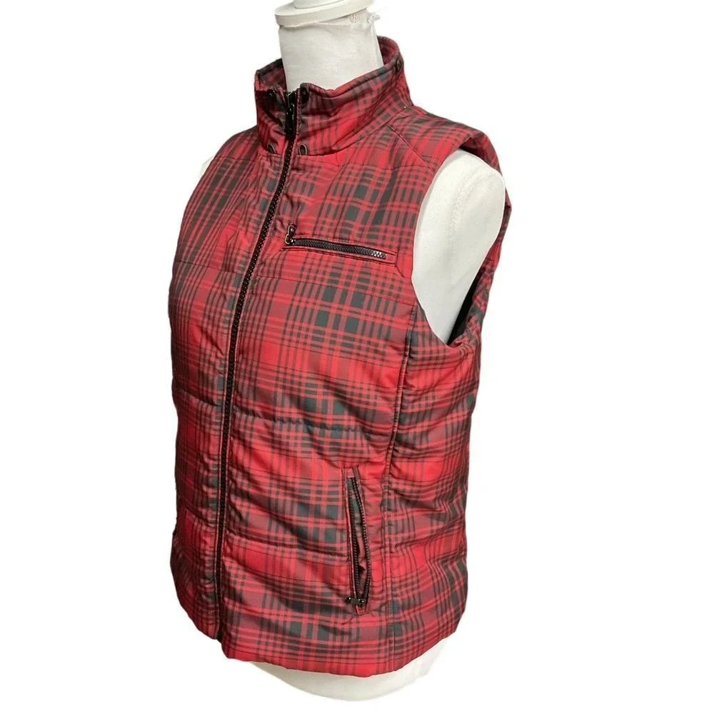 Lauren Ralph Lauren Women's Buffalo Plaid Zip Up Puffer Vest Black Red Size P/M‎